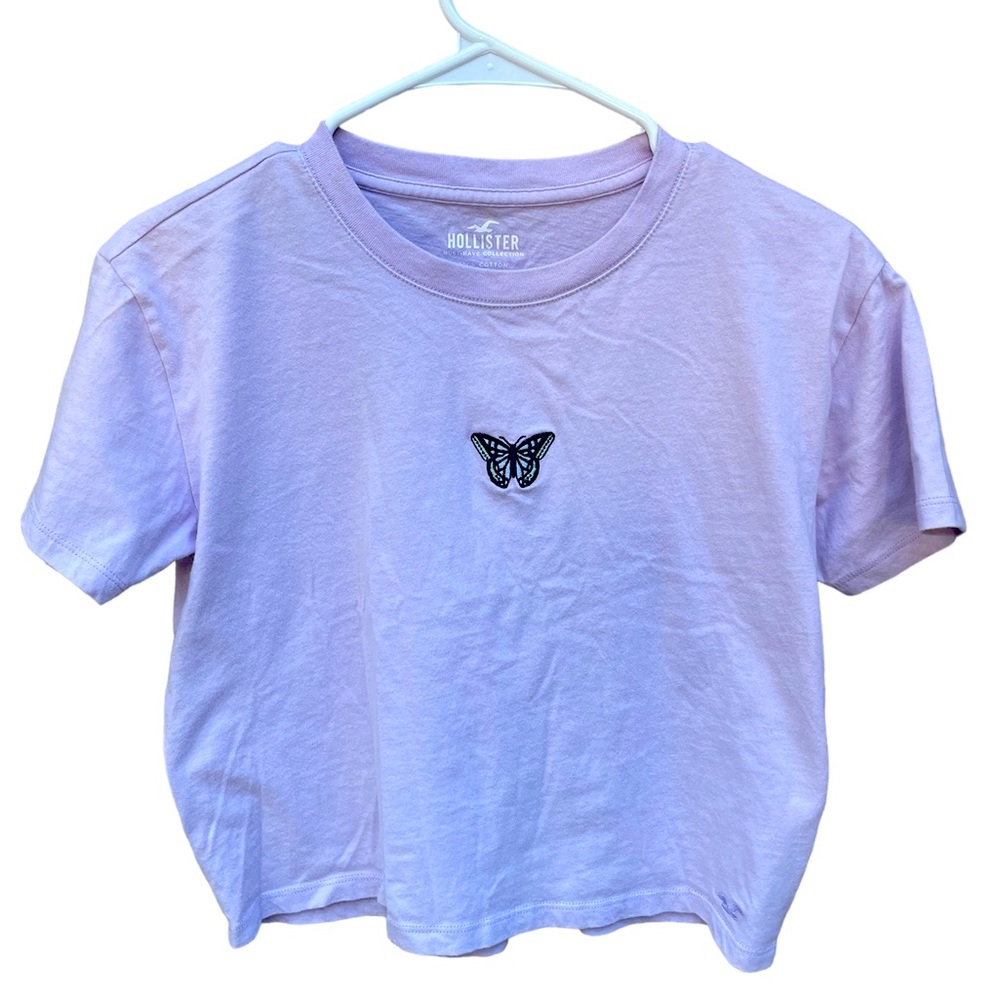 Hollister purple embroidered butterfly cropped t shirt XS